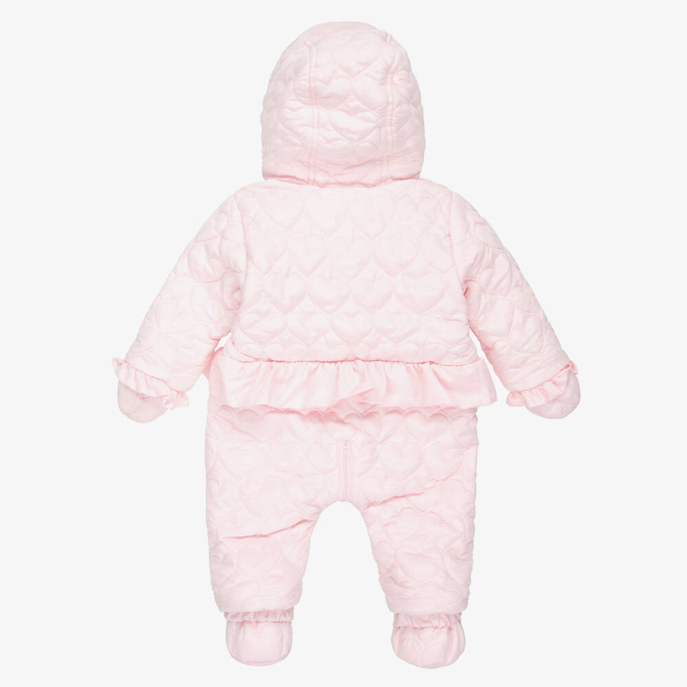 Mintini Baby-Baby Girls Pink Quilted Heart Snowsuit | Childrensalon Outlet