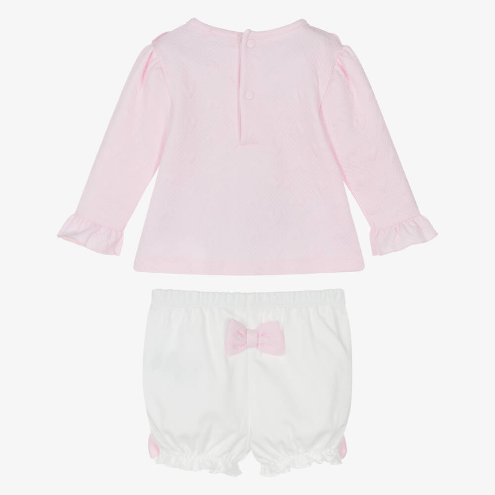 Mintini Baby-Baby Girls Pink & White Cotton Shorts Set with Bows | Childrensalon Outlet