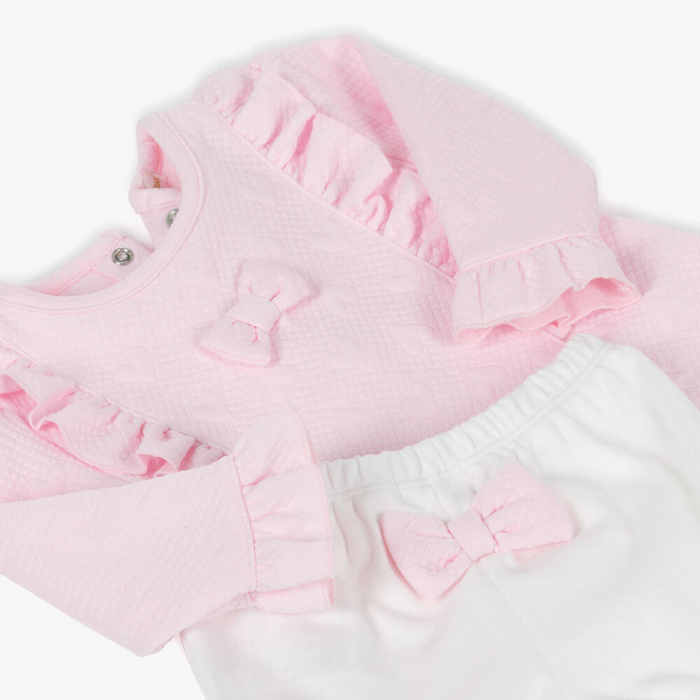 Mintini Baby-Baby Girls Pink & White Cotton Shorts Set with Bows | Childrensalon Outlet