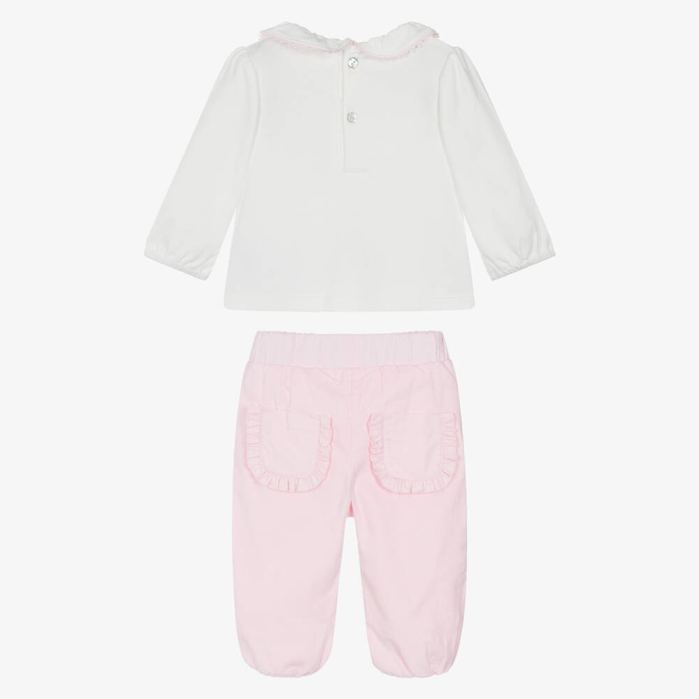 Mintini Baby-Baby Girls Pink & White Cotton Trouser Set | Childrensalon Outlet
