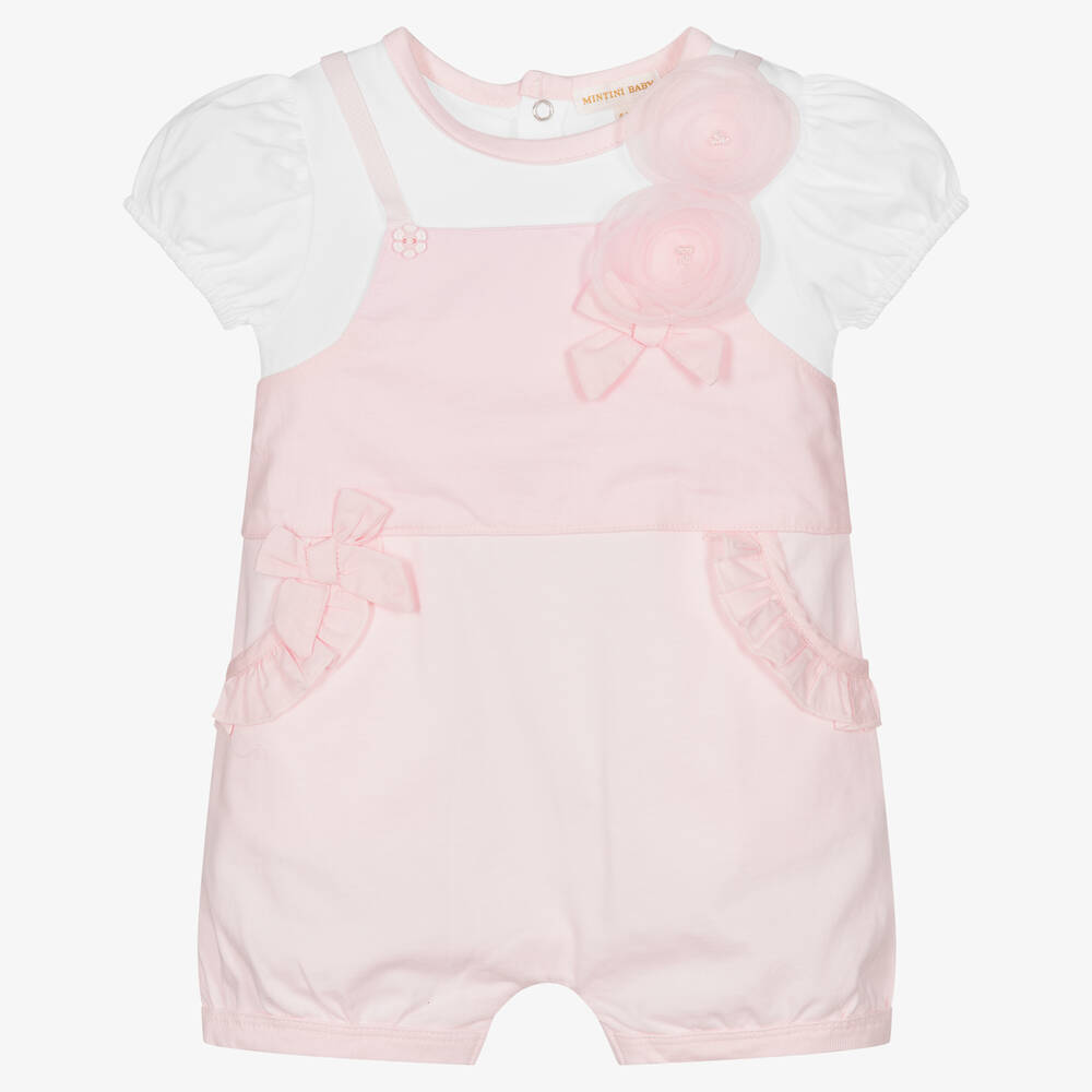 Mintini Baby - Baby Girls Pink & White Shortie | Childrensalon