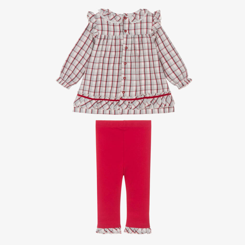 Mintini Baby-Baby Girls Red & Grey Check Top & Leggings Set  | Childrensalon Outlet