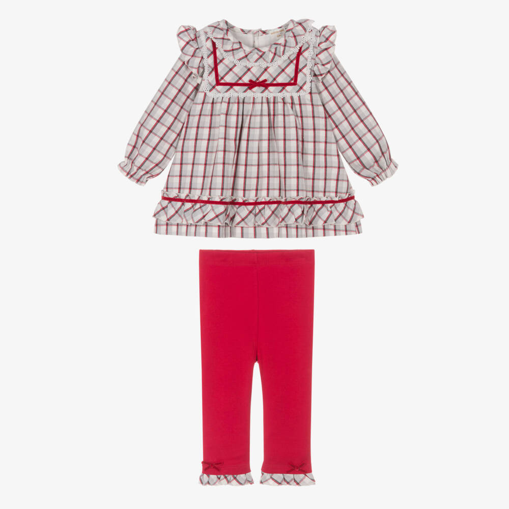 Mintini Baby-Baby Girls Red & Grey Check Top & Leggings Set  | Childrensalon Outlet
