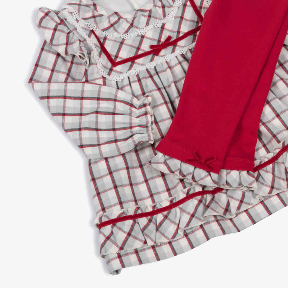 Mintini Baby-Baby Girls Red & Grey Check Top & Leggings Set  | Childrensalon Outlet