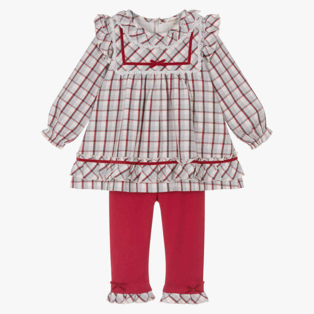 Mintini Baby-Baby Girls Red & Grey Check Top & Leggings Set  | Childrensalon Outlet