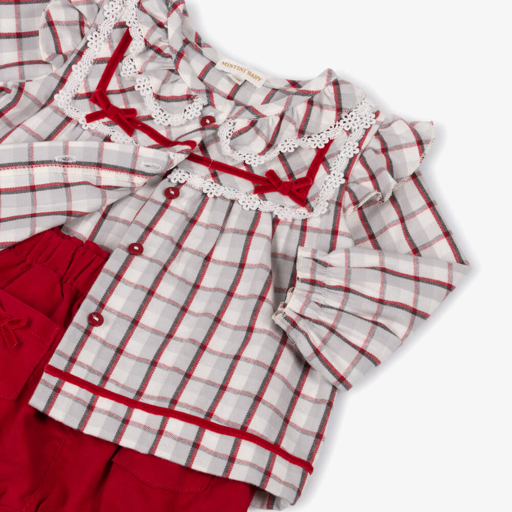 Mintini Baby-Baby Girls Red & Grey Check Top & Shorts Set  | Childrensalon Outlet