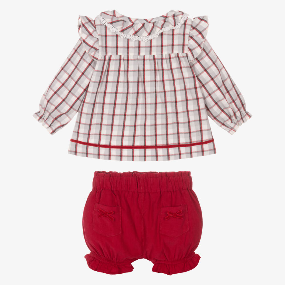 Mintini Baby-Baby Girls Red & Grey Check Top & Shorts Set  | Childrensalon Outlet