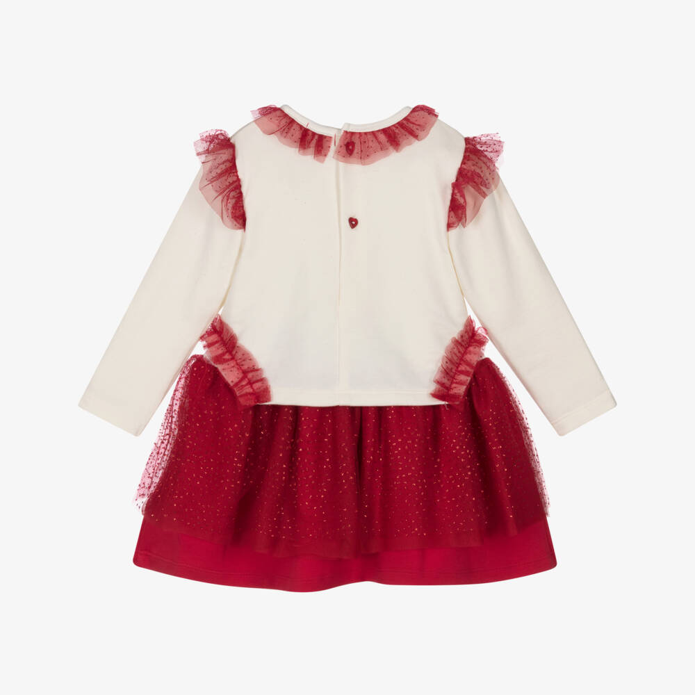 Mintini Baby-Baby Girls Red & Ivory Jersey Dress with Tulle Trims | Childrensalon Outlet