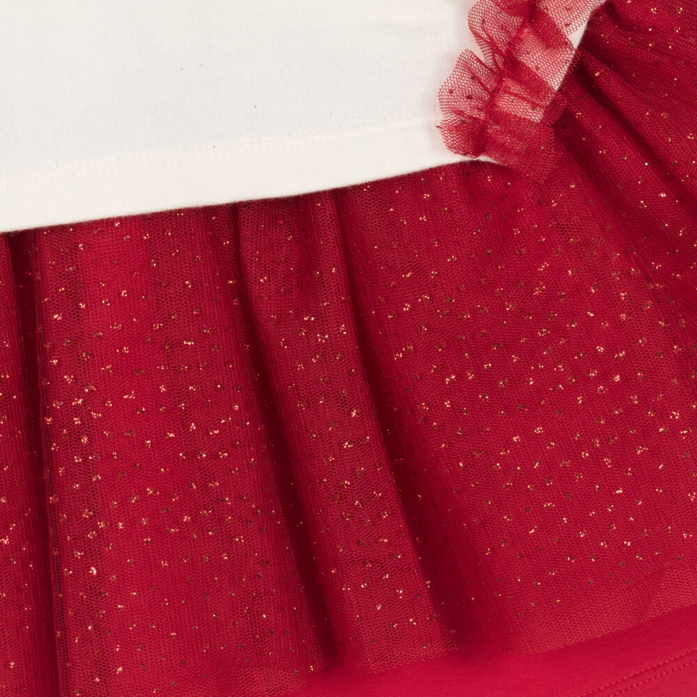 Mintini Baby-Baby Girls Red & Ivory Jersey Dress with Tulle Trims | Childrensalon Outlet