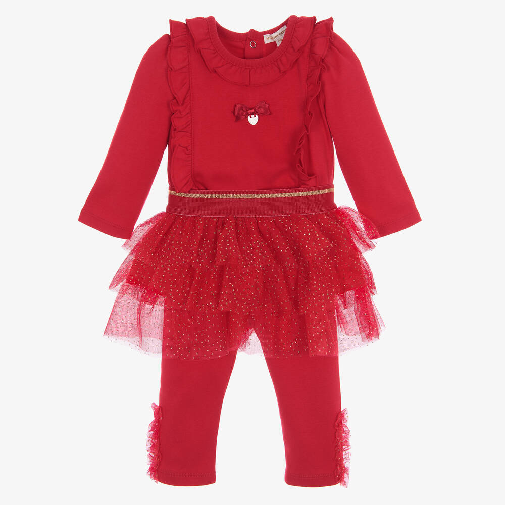 Mintini Baby - Baby Girls Red Leggings Set | Childrensalon
