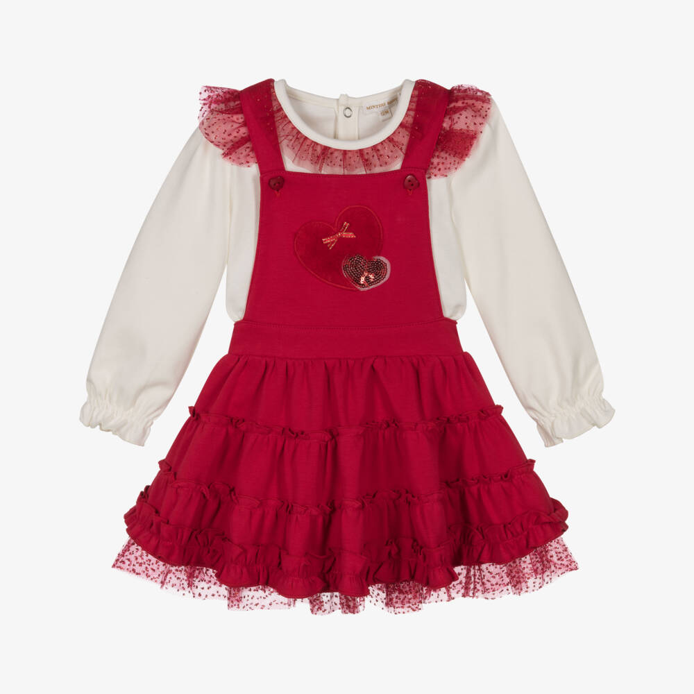 Mintini Baby-Baby Girls Red Pinafore Dress & Ivory Top Set  | Childrensalon Outlet