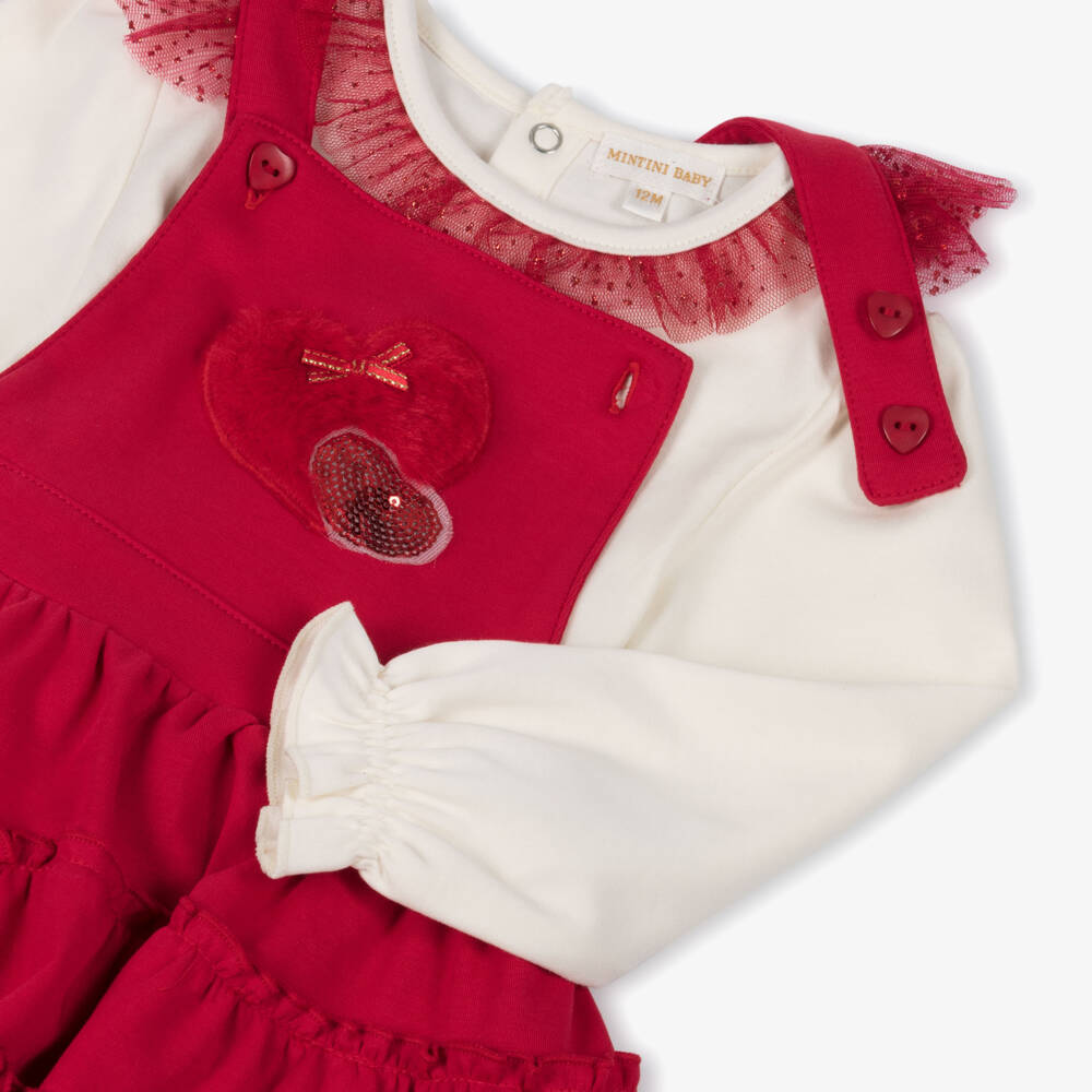 Mintini Baby-Baby Girls Red Pinafore Dress & Ivory Top Set  | Childrensalon Outlet
