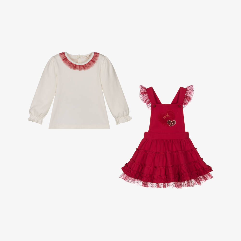 Mintini Baby-Baby Girls Red Pinafore Dress & Ivory Top Set  | Childrensalon Outlet