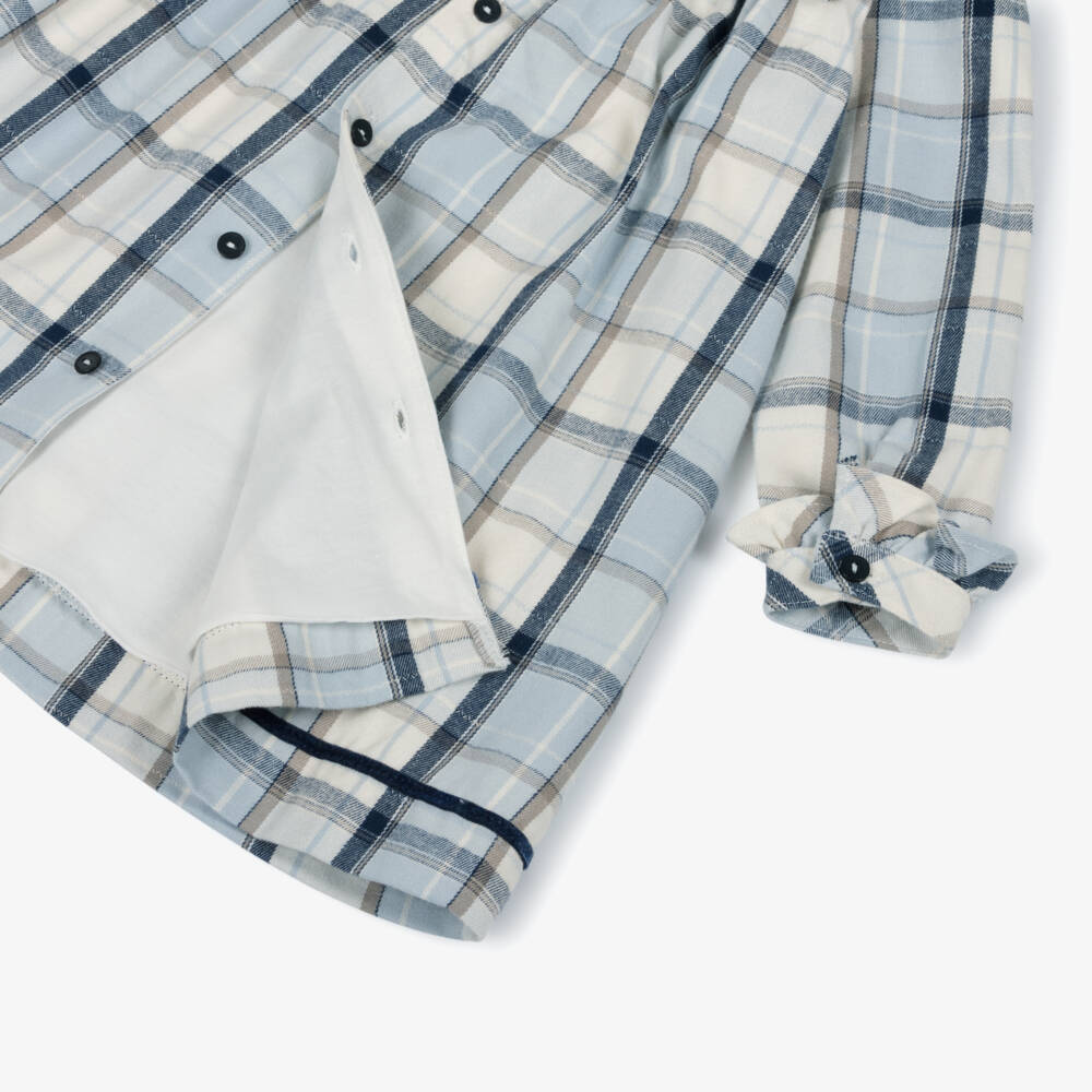 Mintini Baby-Baby Girls White & Blue Cotton Tartan Dress | Childrensalon Outlet
