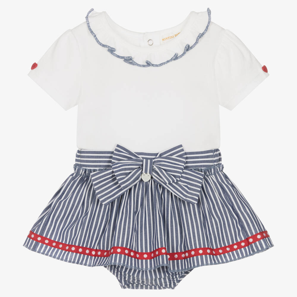 Mintini Baby Baby Girls White & Blue Skirt Set Childrensalon Outlet
