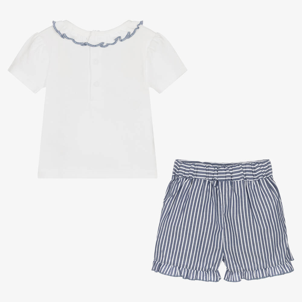 مينتيني بيبي-Baby Girls White & Blue Skort Set | Childrensalon Outlet