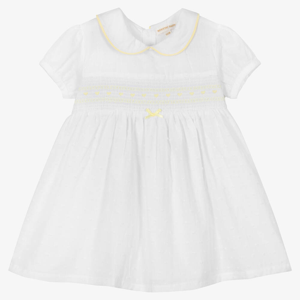 Mintini Baby - Baby Girls White Cotton Dress | Childrensalon