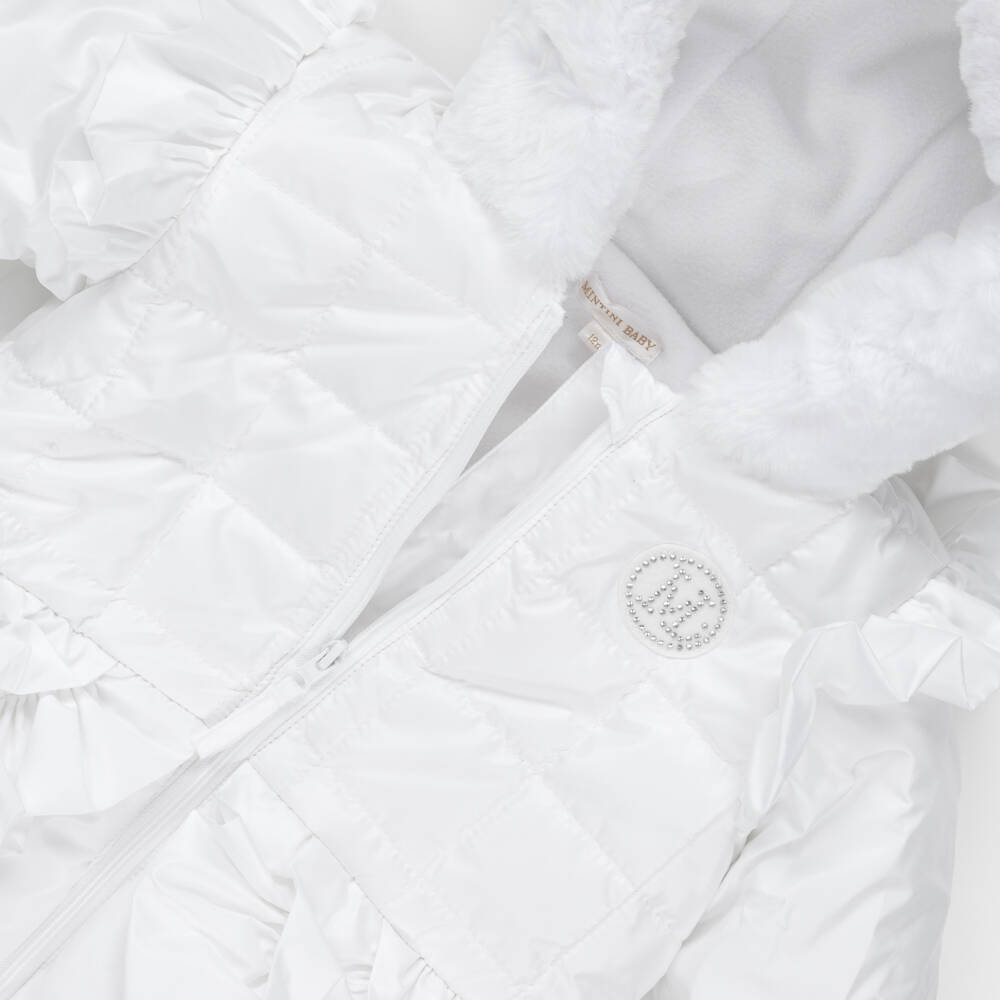 Mintini Baby-Baby Girls White Padded Snowsuit with Mittens & Booties | Childrensalon Outlet