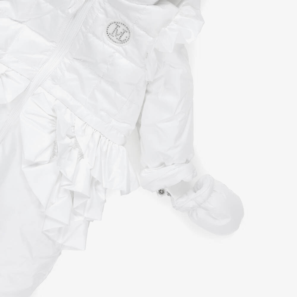 Mintini Baby-Baby Girls White Padded Snowsuit with Mittens & Booties | Childrensalon Outlet