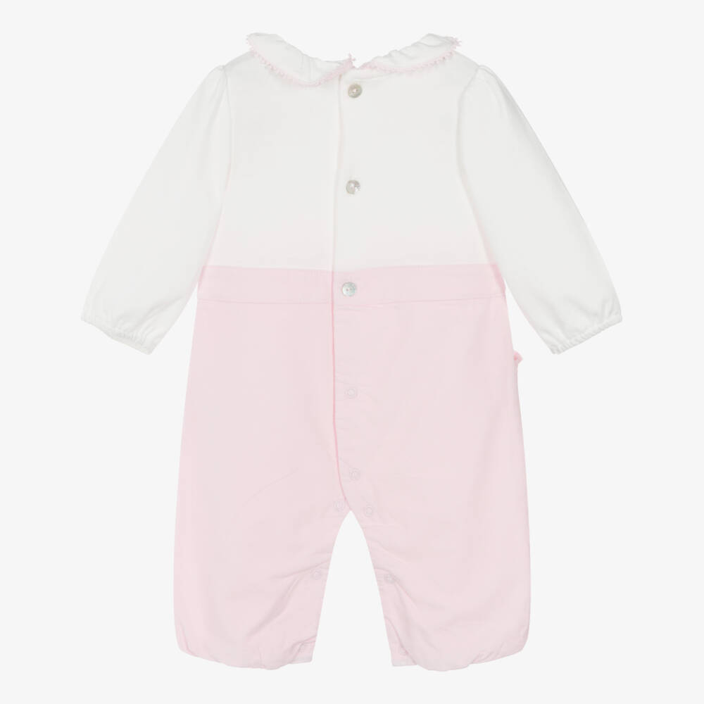 Mintini Baby-Baby Girls White & Pink Cotton Romper | Childrensalon Outlet