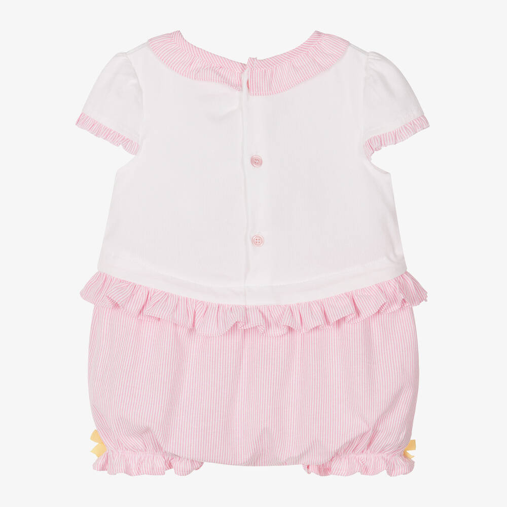 Mintini Baby-Baby Girls White & Pink Cotton Shortie | Childrensalon Outlet