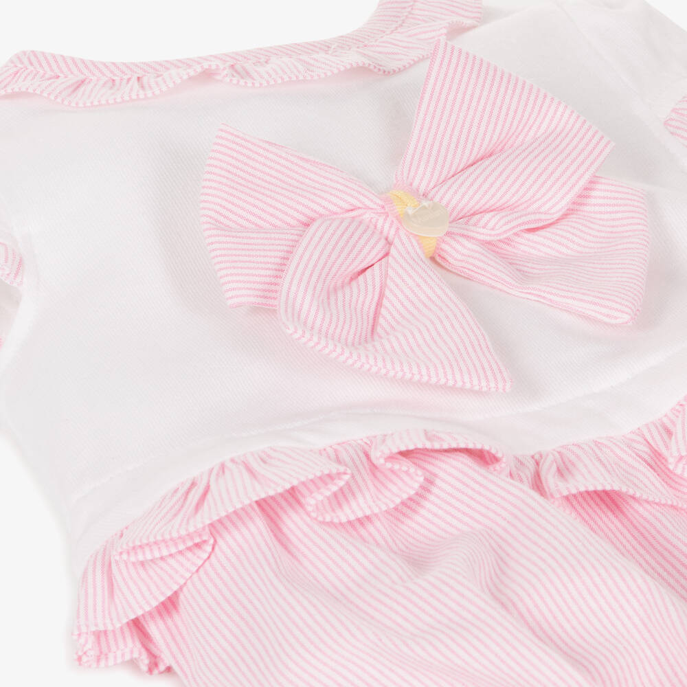 Mintini Baby-Baby Girls White & Pink Cotton Shortie | Childrensalon Outlet