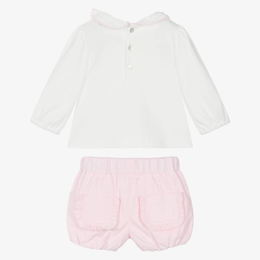 Mintini Baby-Baby Girls White & Pink Needlecord Shorts Set | Childrensalon Outlet