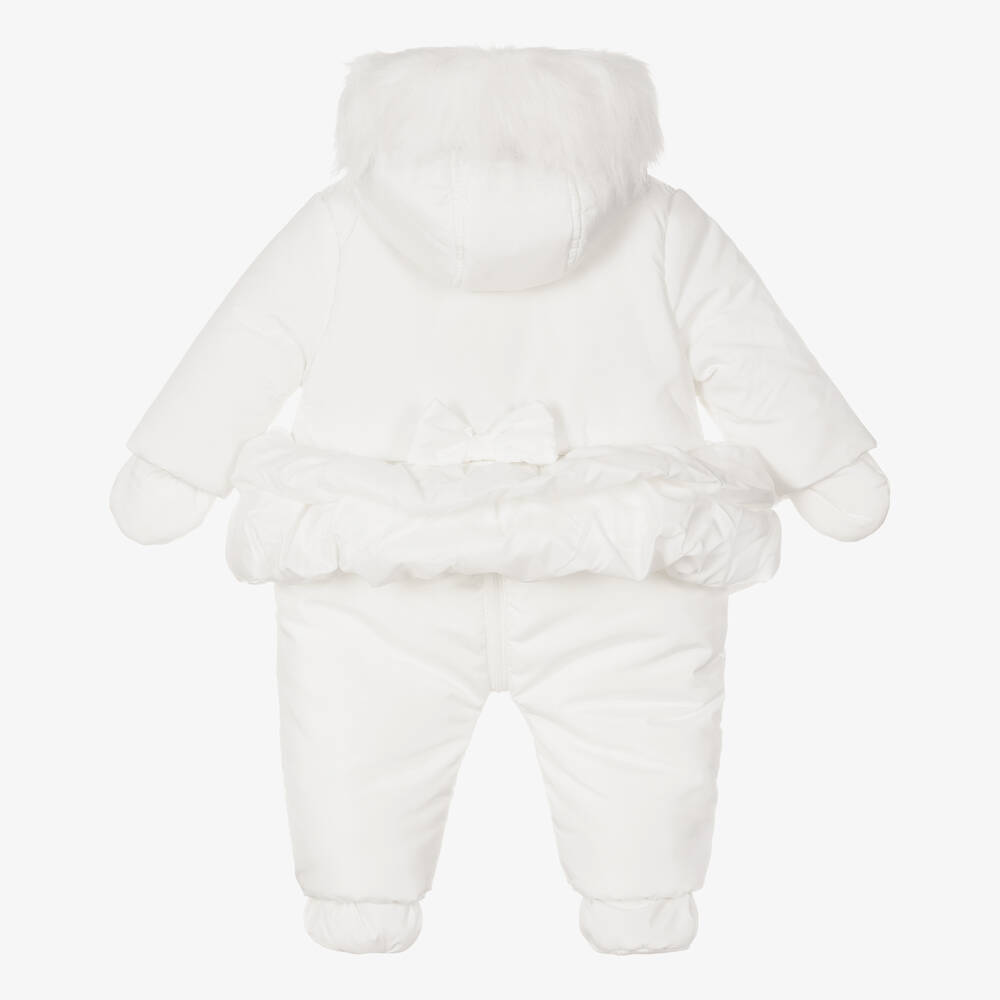 White snowsuit top baby girl