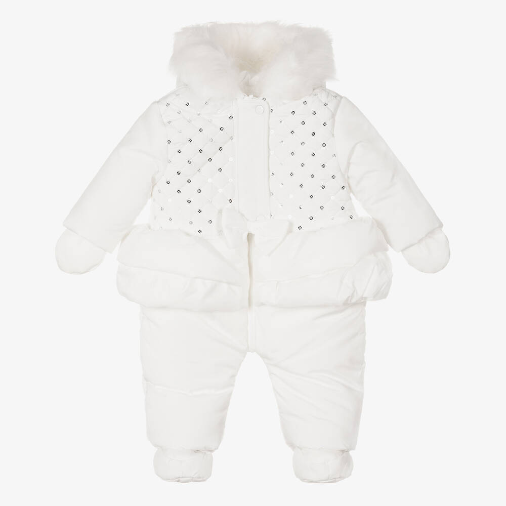 Mintini Baby - Baby Girls White Snowsuit | Childrensalon