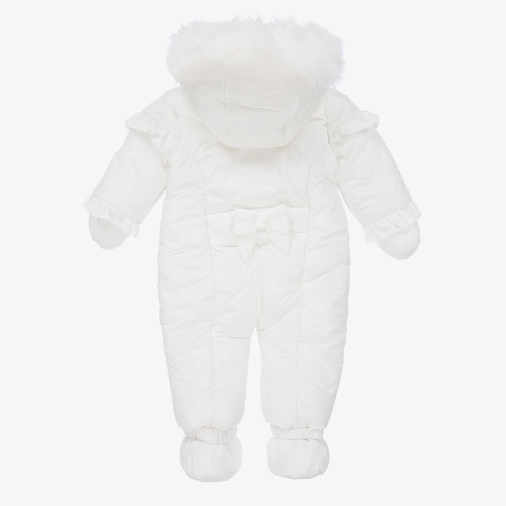 White snowsuit baby top