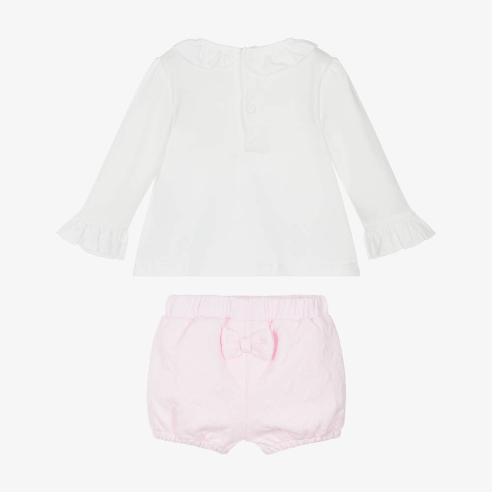 Mintini Baby-Baby Girls White Top & Pink Jersey Shorts Set | Childrensalon Outlet