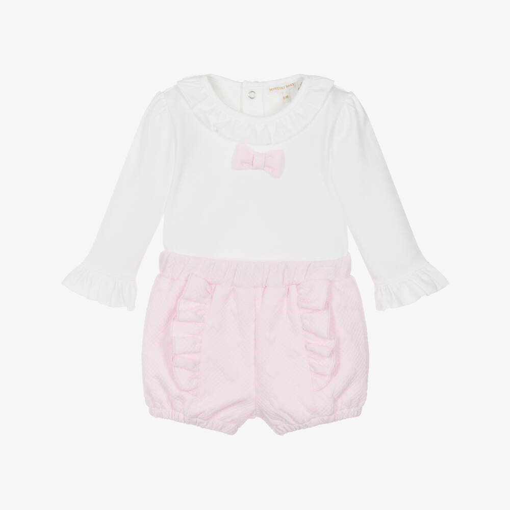 Mintini Baby-Baby Girls White Top & Pink Jersey Shorts Set | Childrensalon Outlet