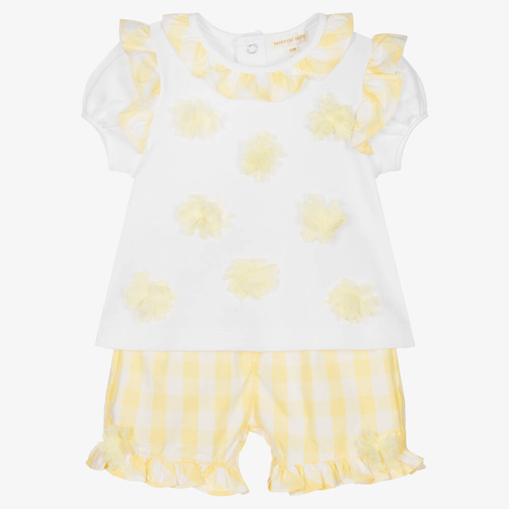 Mintini Baby - Baby Girls White & Yellow Shorts Set | Childrensalon