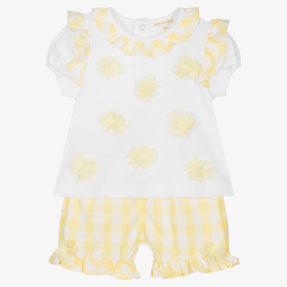 Mintini Baby-Baby Girls White & Yellow Shorts Set | Childrensalon Outlet