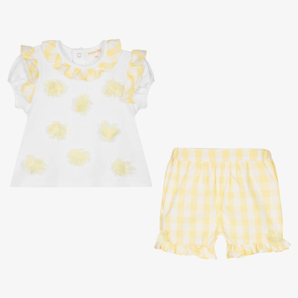 مينتيني بيبي-Baby Girls White & Yellow Shorts Set | Childrensalon Outlet