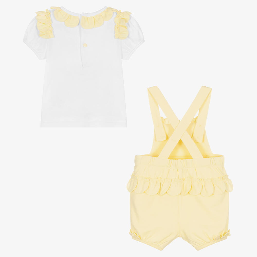 Mintini Baby-Baby Girls Yellow Cotton Dungaree Set | Childrensalon Outlet