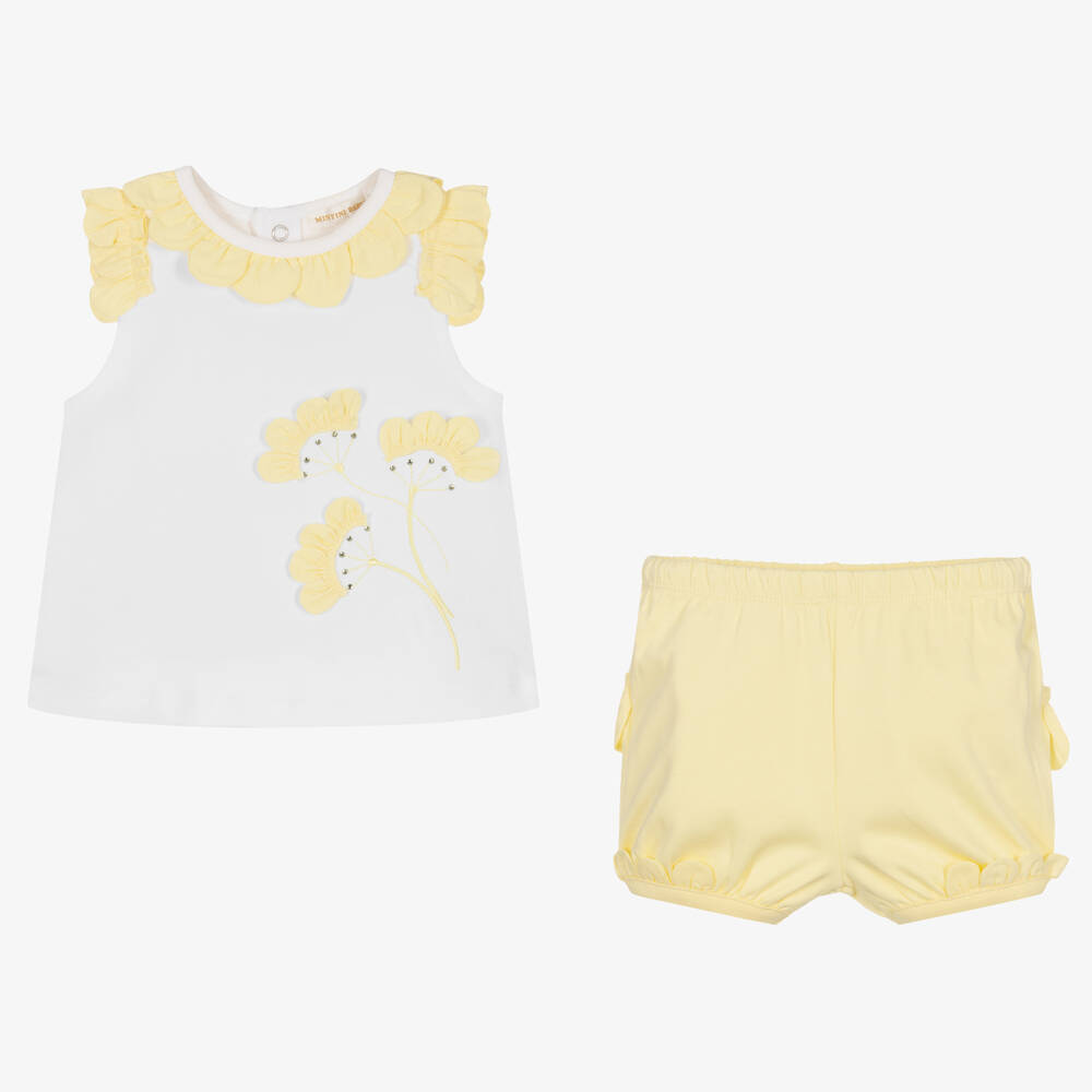 Mintini Baby-Baby Girls Yellow Cotton Shorts Set | Childrensalon Outlet
