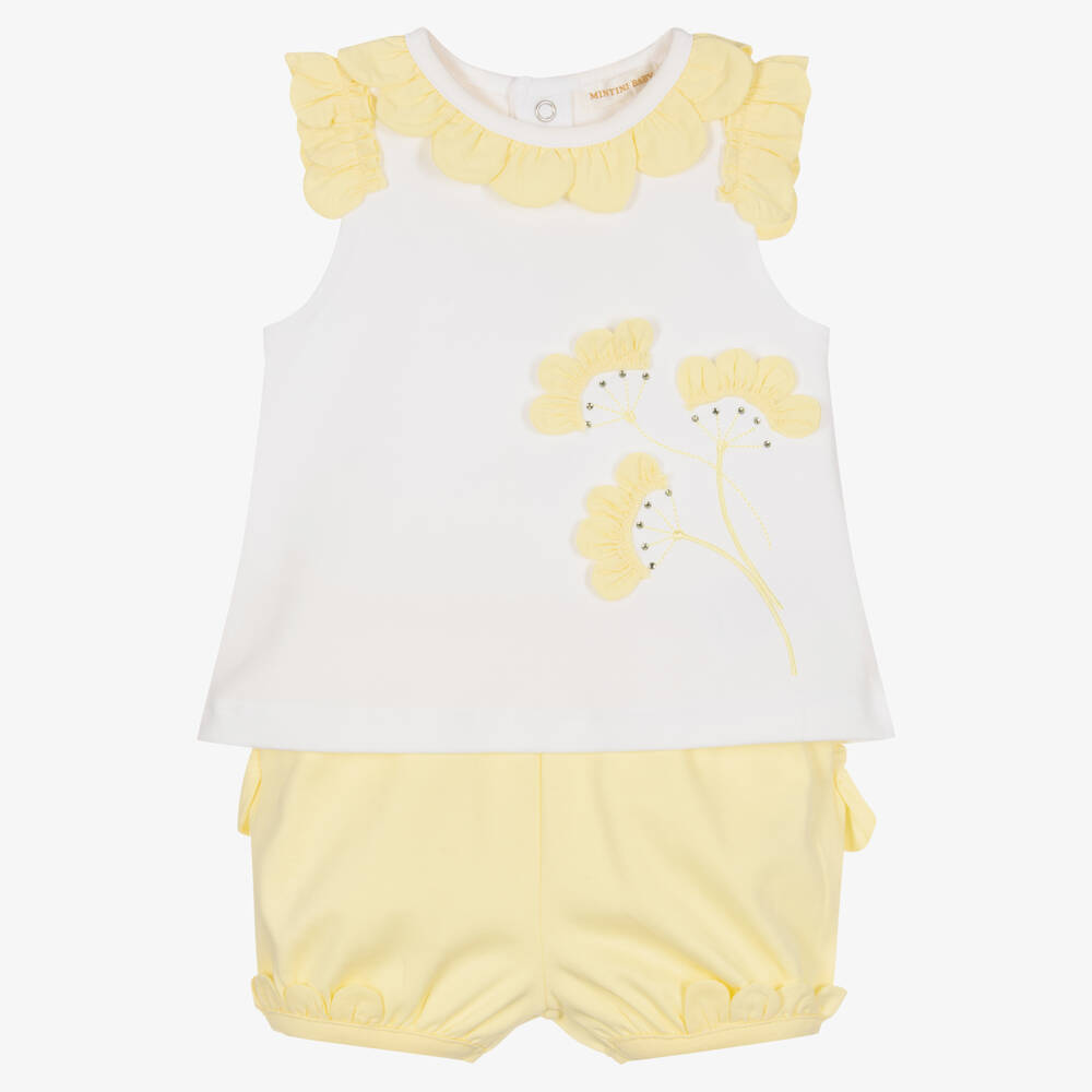 Mintini Baby - Baby Girls Yellow Cotton Shorts Set | Childrensalon