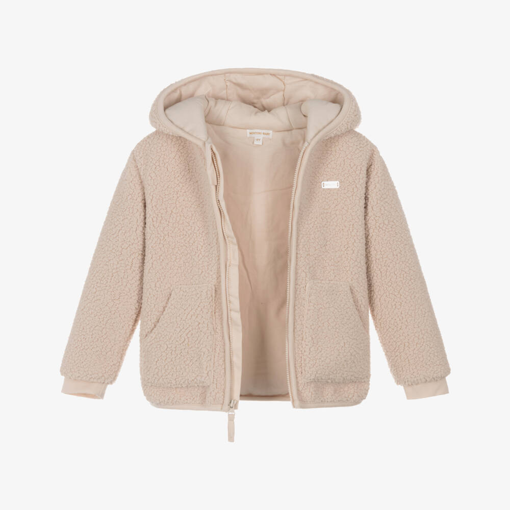 Mintini Baby-Beige Borg Fleece Hooded Jacket with Ears | Childrensalon Outlet