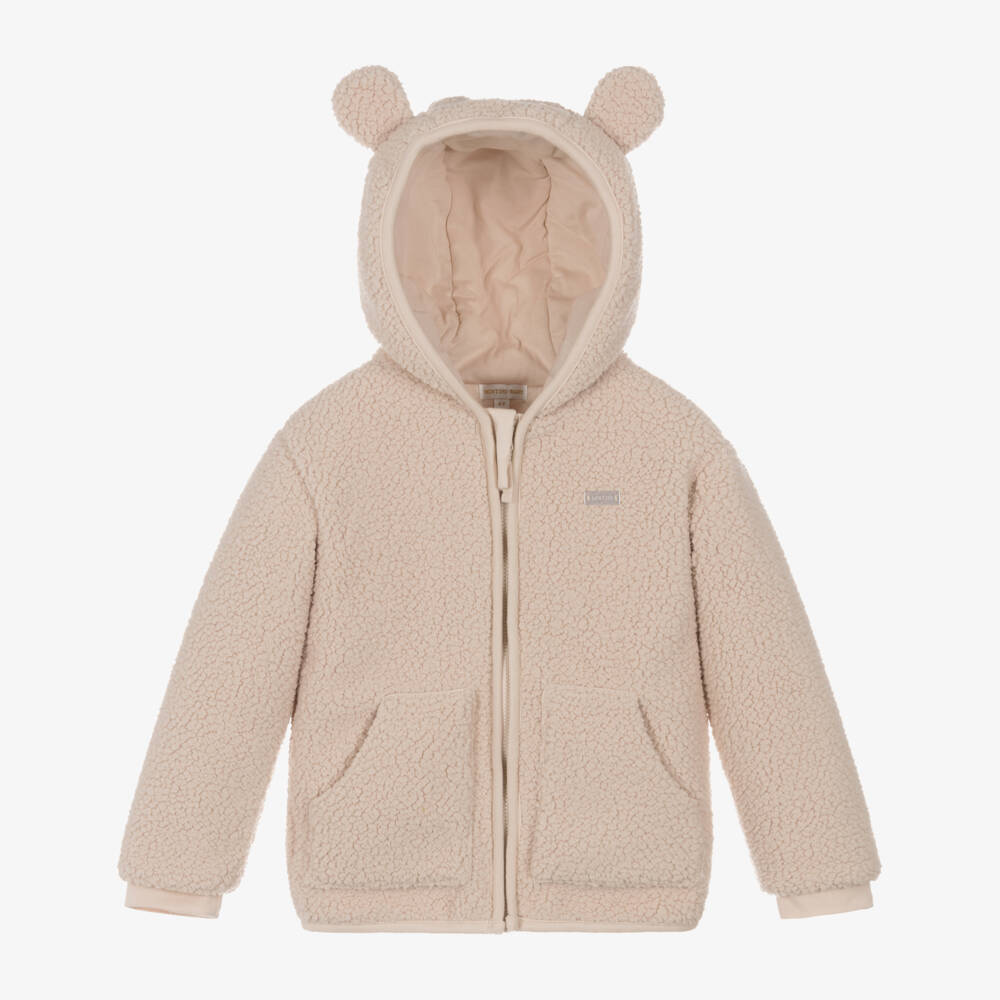 Mintini Baby-Beige Borg Fleece Hooded Jacket with Ears | Childrensalon Outlet