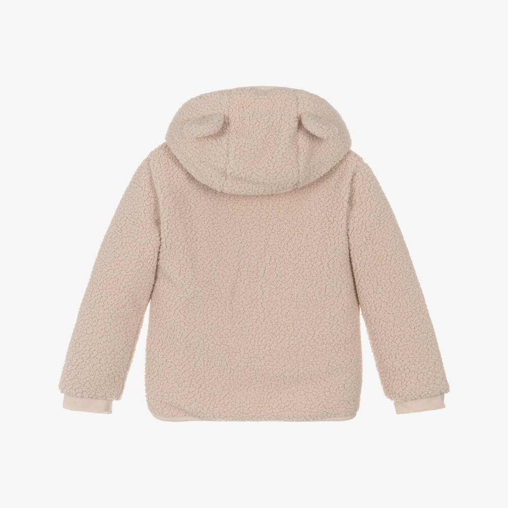 Mintini Baby-Beige Borg Fleece Hooded Jacket with Ears | Childrensalon Outlet