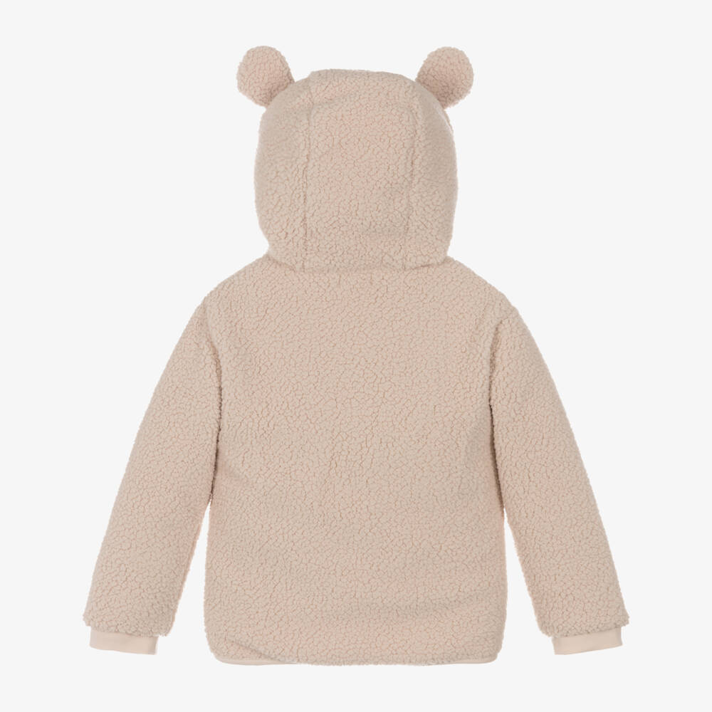 Mintini Baby-Beige Borg Fleece Hooded Jacket with Ears | Childrensalon Outlet