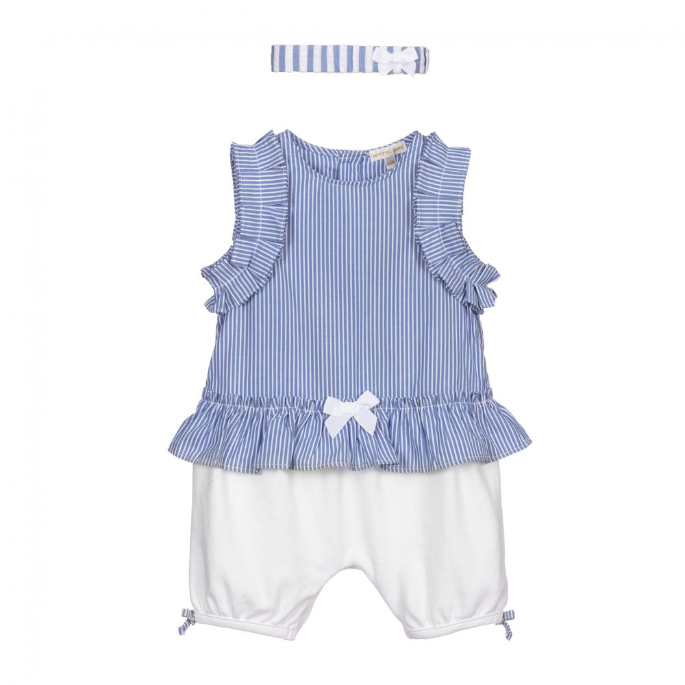 Mintini Baby - Blue Cotton Baby Shortie Set | Childrensalon