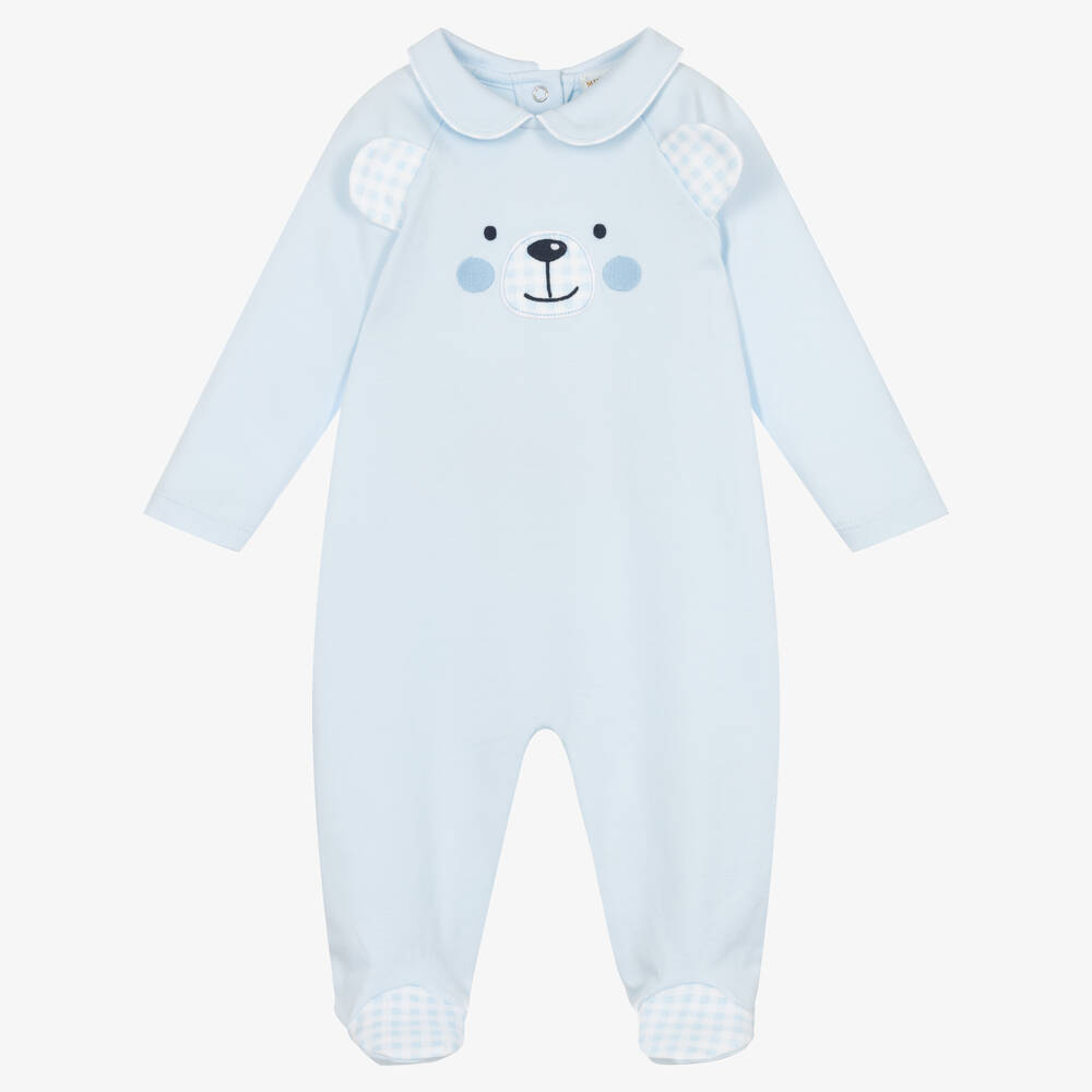Mintini Baby - Blue Cotton Bear Babygrow | Childrensalon