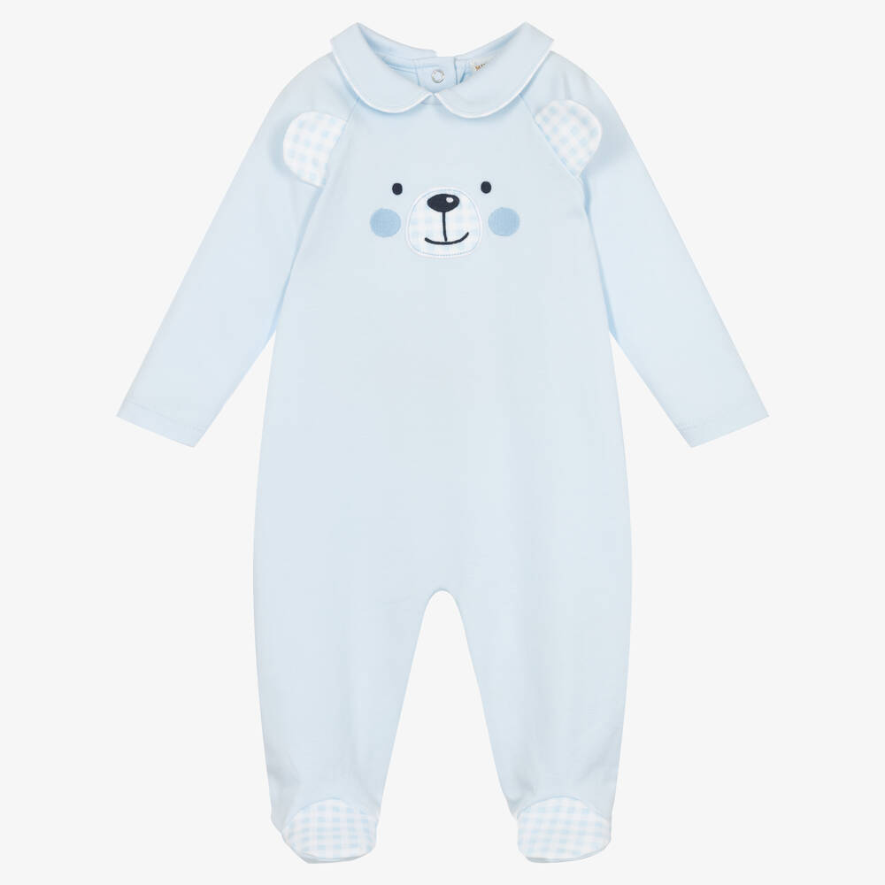 Mintini Baby-Blue Cotton Bear Babygrow | Childrensalon Outlet