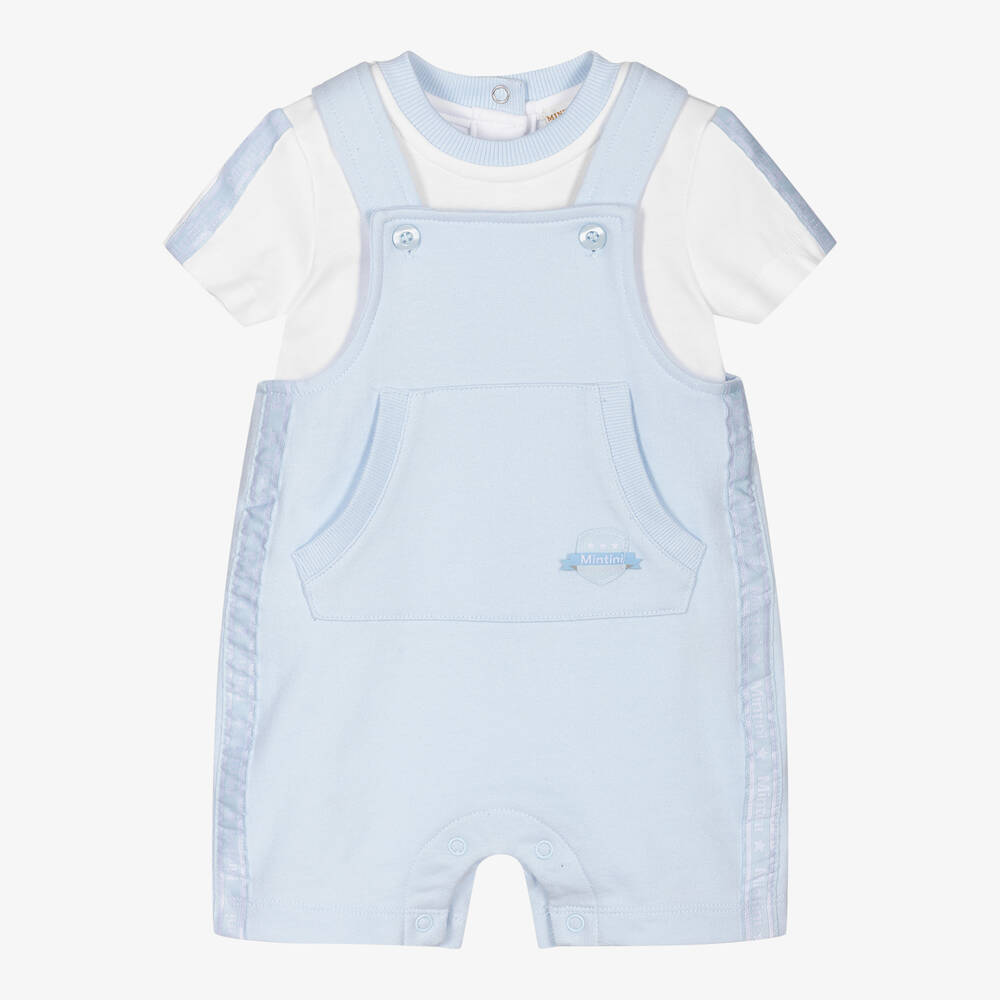 Mintini Baby - Blue Dungaree Shorts Set | Childrensalon