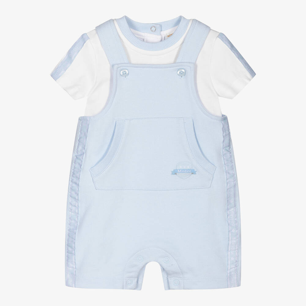 Mintini Baby-Blue Dungaree Shorts Set | Childrensalon Outlet