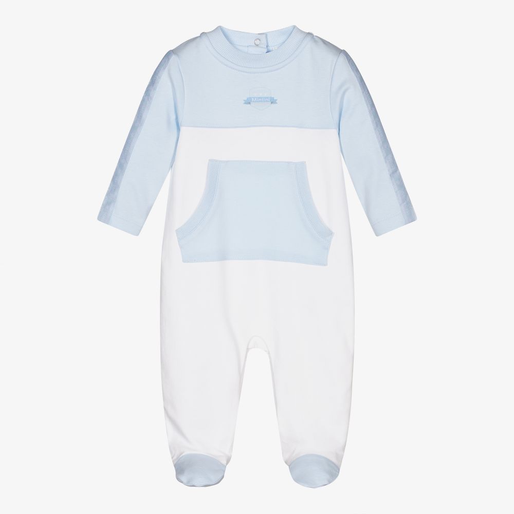 Mintini Baby-Blue & White Cotton Babygrow | Childrensalon Outlet