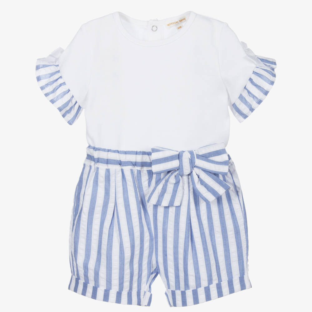 Mintini Baby-Blue & White Cotton Shorts Set | Childrensalon Outlet