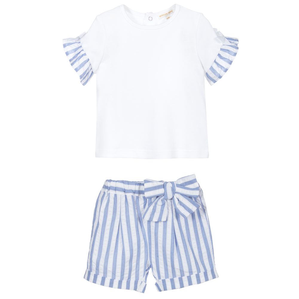 Mintini Baby-Blue & White Cotton Shorts Set | Childrensalon Outlet